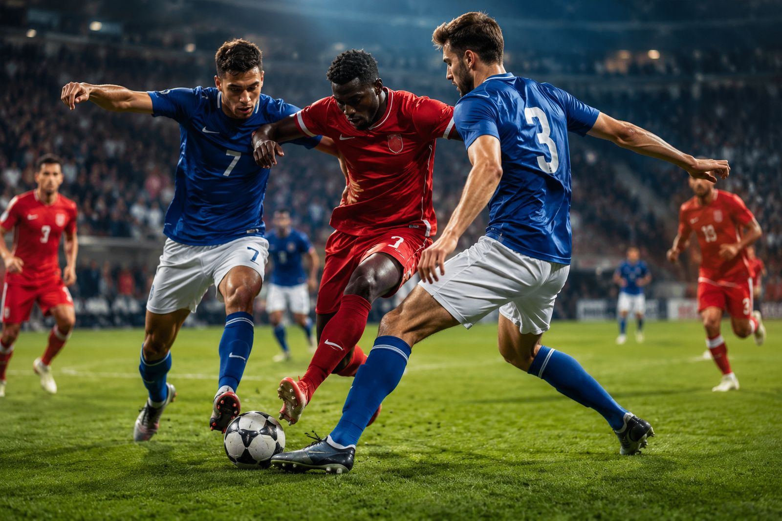 Football players competing for the ball